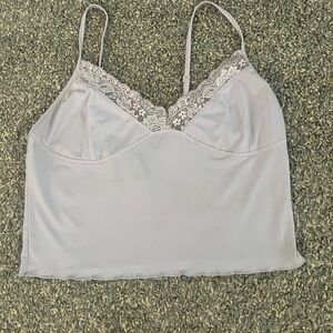 Y2K Babydoll Lace Trim Crop Purple Tank Top
